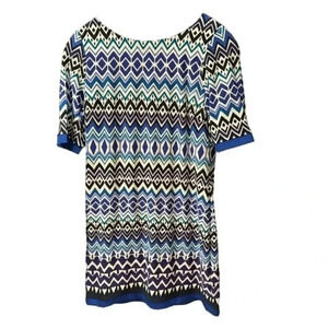 Eliza J 3/4 length sleeve dress in women’s 10P lined jersey gold zipper EUC blue